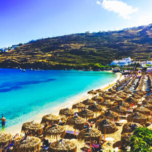 Travel Guide to Mykonos_What to do_Where to Stay_Mykonos Island_Greece_3 day itinerary_blog_Paranga beach_hostel_sun bed_ocean_free