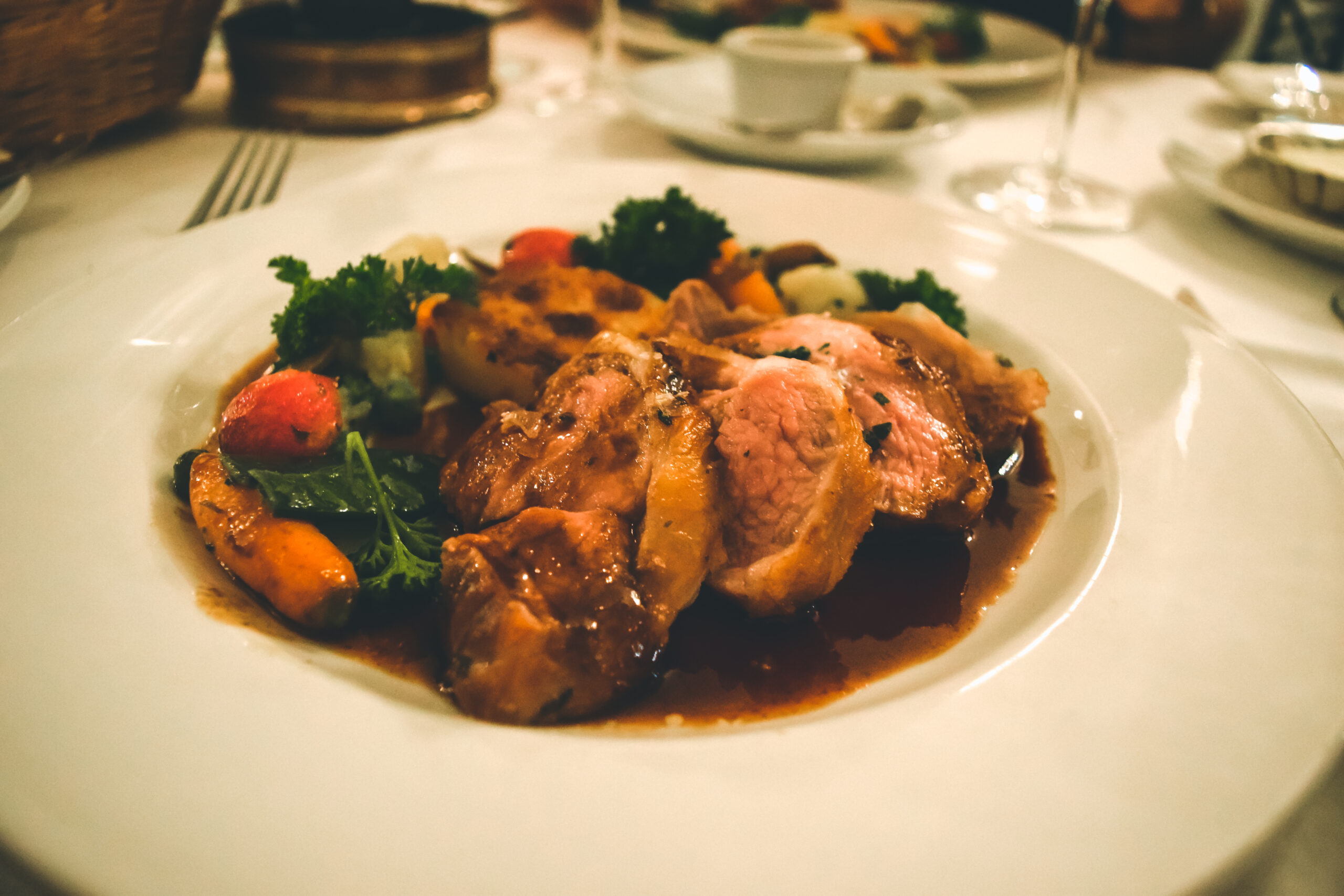MAIN COURSE: Roast Milk-Fed Pyrenean Lamb, Dauphinoise Potato, Rosemary Juice Otto's French Restaurant_Best old school french restaurant in london_review_food critic_travel blog_gray's inn road_Travel guide to london uk blog what to do what to see where to go 3 days