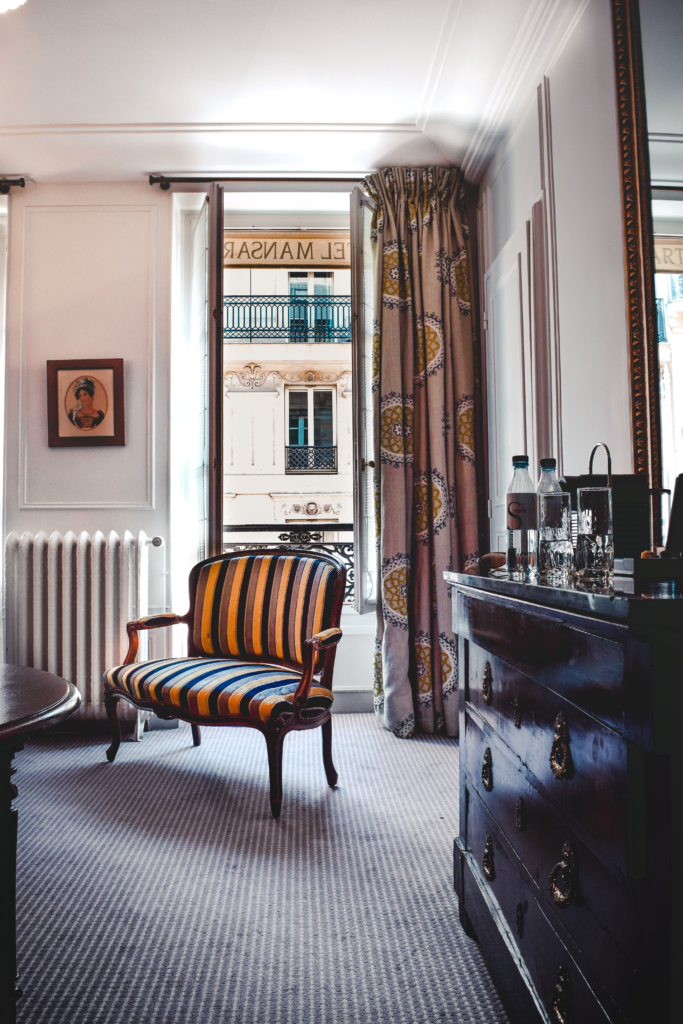 Modernity and rich history go hand in hand at the historical Hotel Mansart. The perfect place for a peaceful retreat or long-term stay in the first arrondissement.