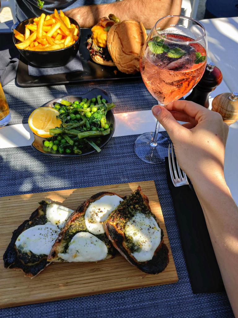 11 Reasons to Stay at Tara's Lodge Hotel in Korcula, Croatia zrnovska banja bay mimi's bistro bar restaurant Where to Eat on Korcula: Mimi's Bar, Tara's Lodge mozzarella pesto toast rose