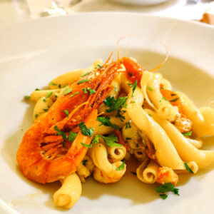 Polignano a Mare Restaurant: Antiche Mura torchietti red shrimp zucchini flower