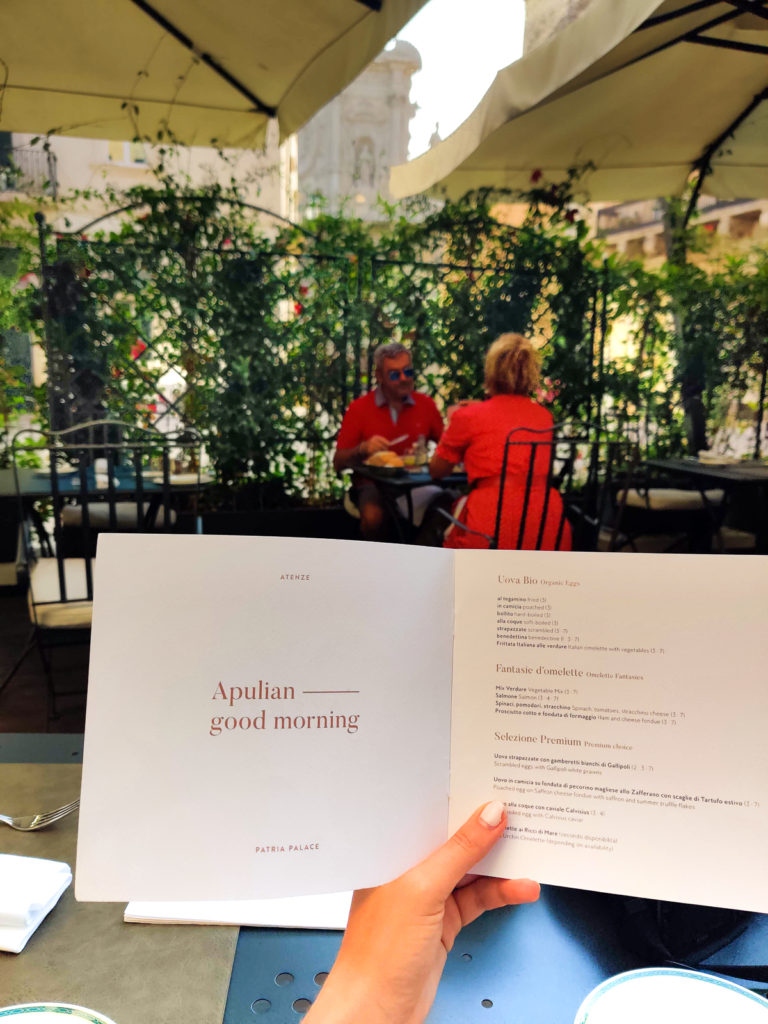 Patria Palace: Luxury Hotel in Lecce, Puglia salento where to stay 5-star hotel restaurant terrace basilica view continental breakfast review travel guide svadore sveva marcangeli