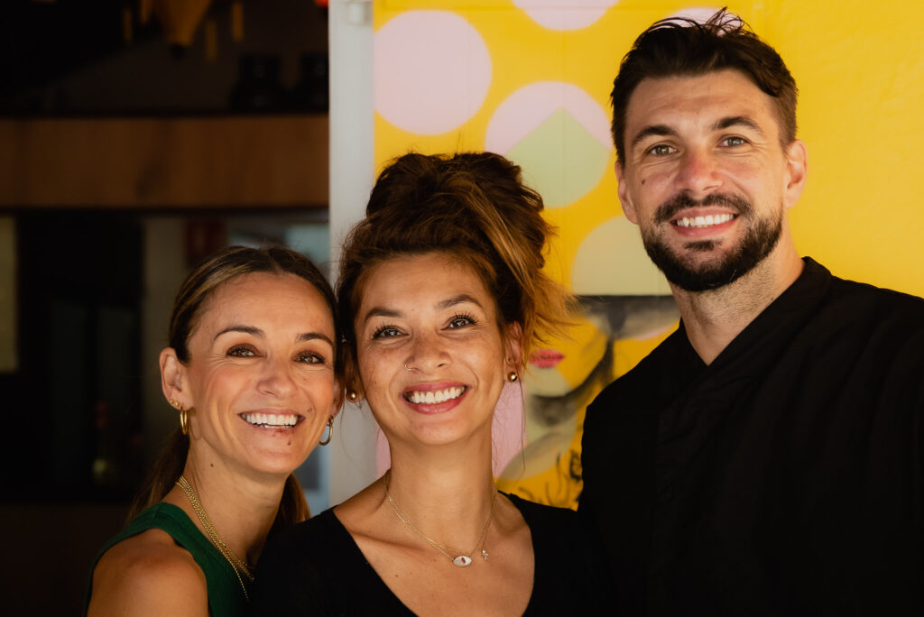 Juju and owners Tuti, and Chef Clement at their restaurant in Corossol