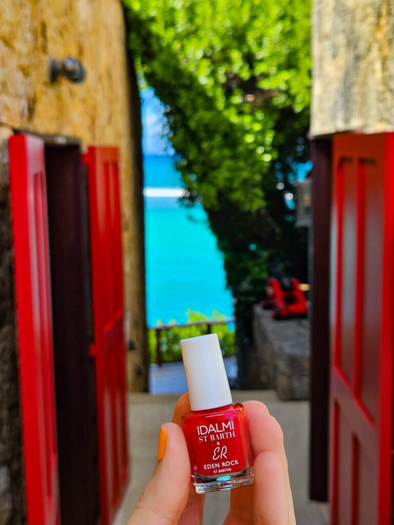 The exclusive Eden Rock Red nail polish, a staple of St. Barth beauty and luxury souvenirs.